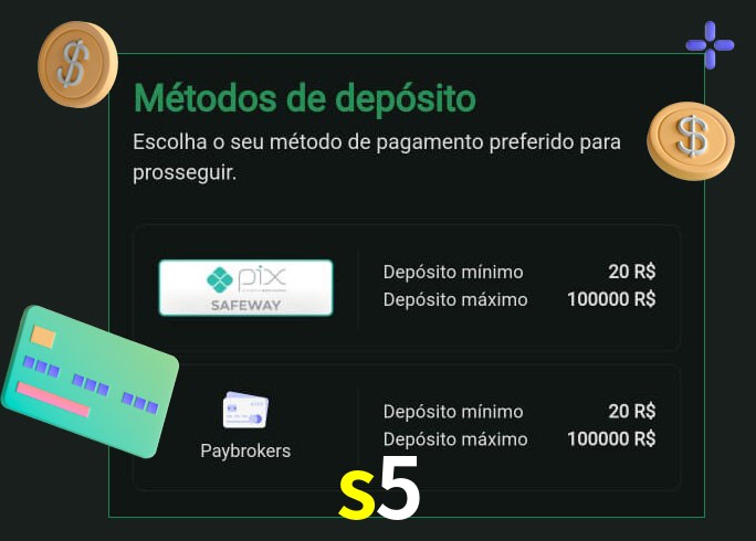 O cassino s5 oferece uma grande variedade de métodos de pagamento